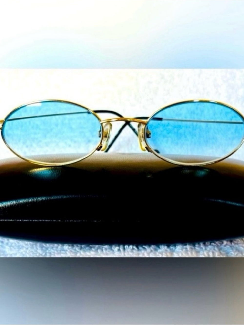 VERY RARE Authentic Gucci Coogi Brand Name Gold Metal Frame Blue Tint Sunglasses